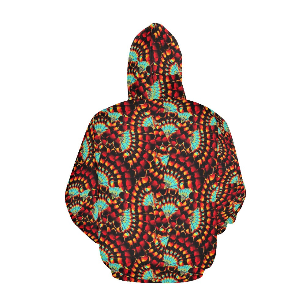 Hawk Feathers Fire and Turquoise Hoodie for Men