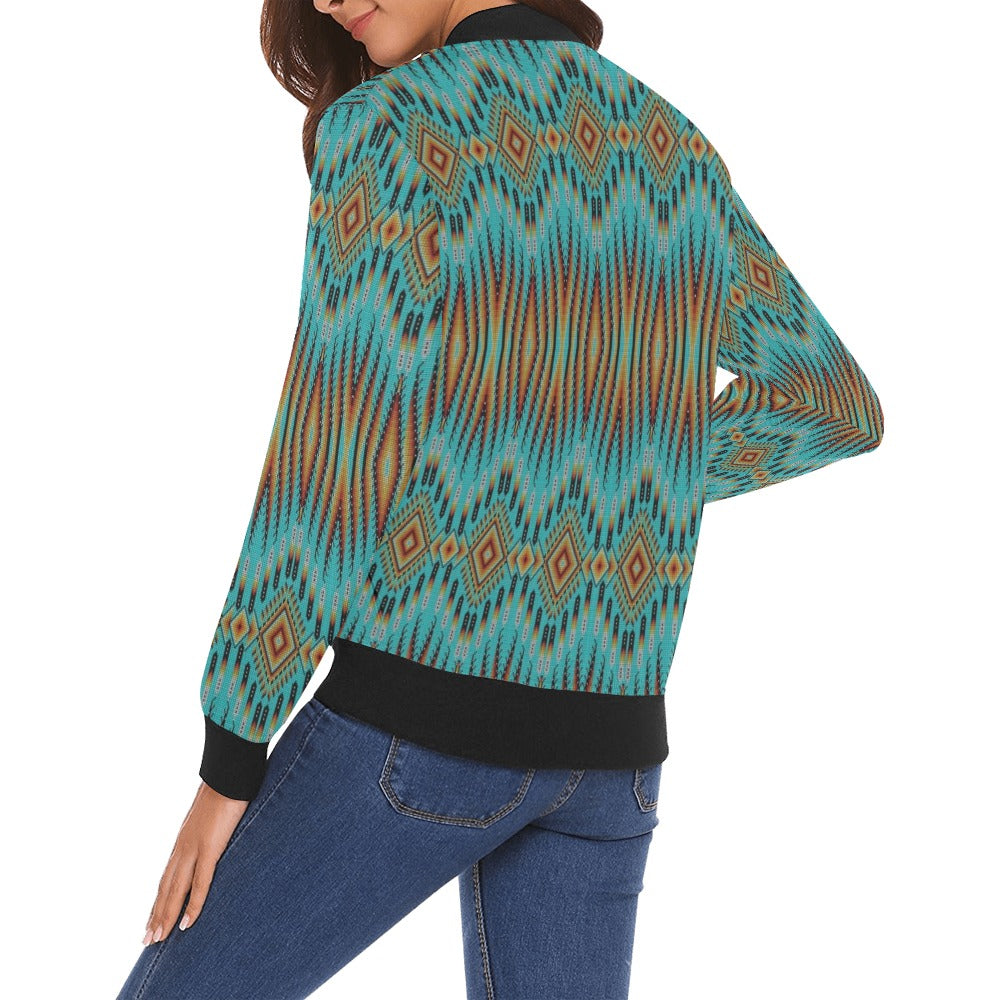 Fire Feather Turquoise Bomber Jacket for Women