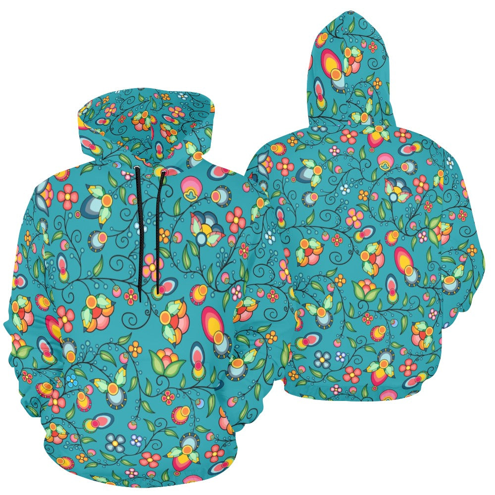 Floral Bounty Teal Hoodie for Men
