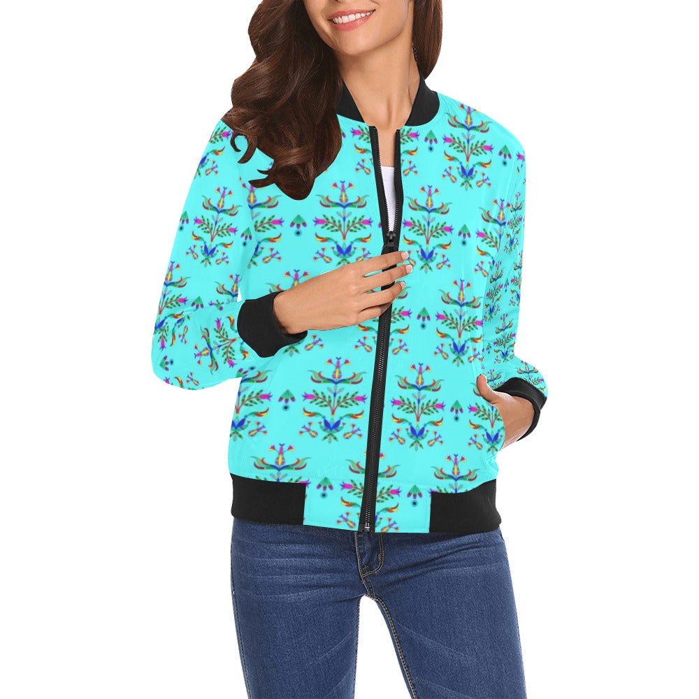 Dakota Damask Turquoise Bomber Jacket for Women
