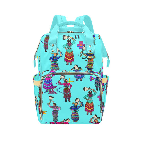 Women's Jingle Dancers Turquoise Multi-Function Diaper Backpack