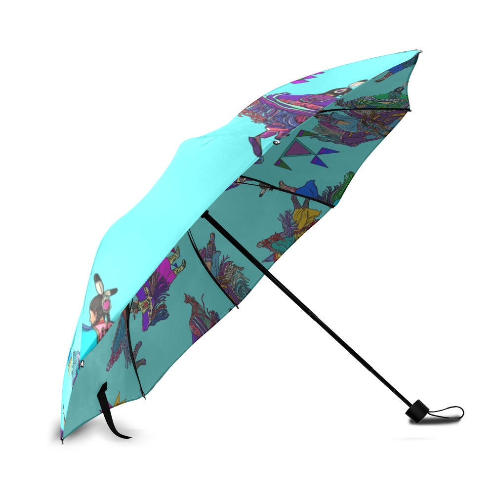 Women's Fancy Dancers Turquoise Foldable Umbrella
