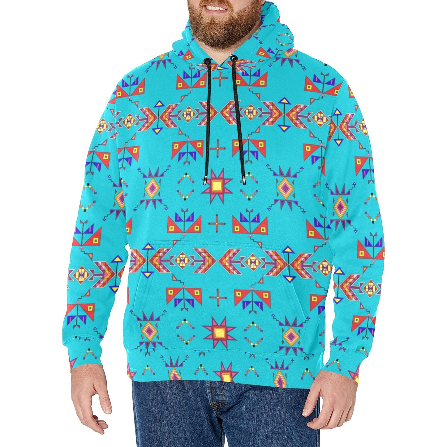 Scattered Generations Turquoise Men's Long Sleeve Fleece Hoodie