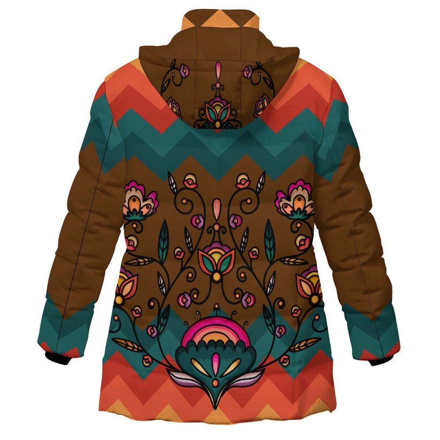 Maple Shine Ribbon Rose Women's Hooded Puffer Coat