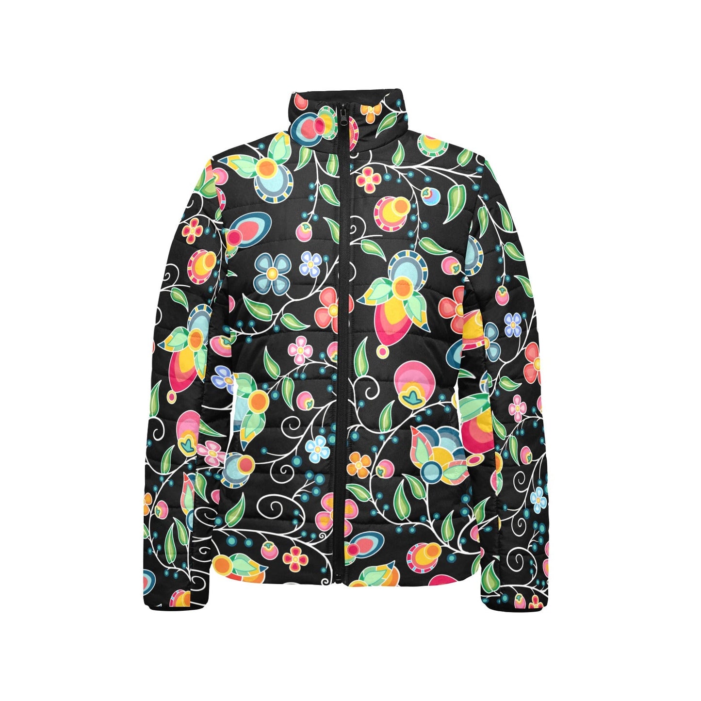 Floral Bounty Black Women's Padded Jacket