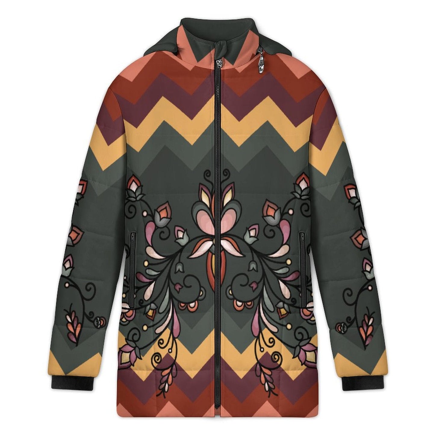 Burnt Sky Petals Women's Hooded Puffer Coat