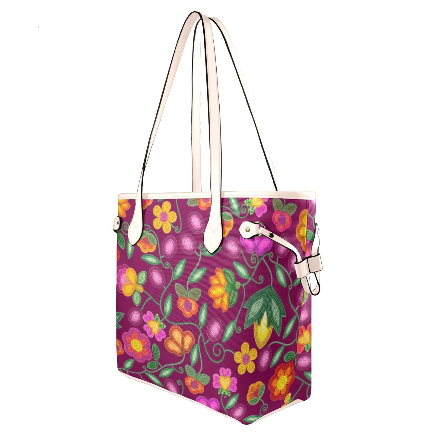 Boreal Bounty Dark Magenta Clover Canvas Tote