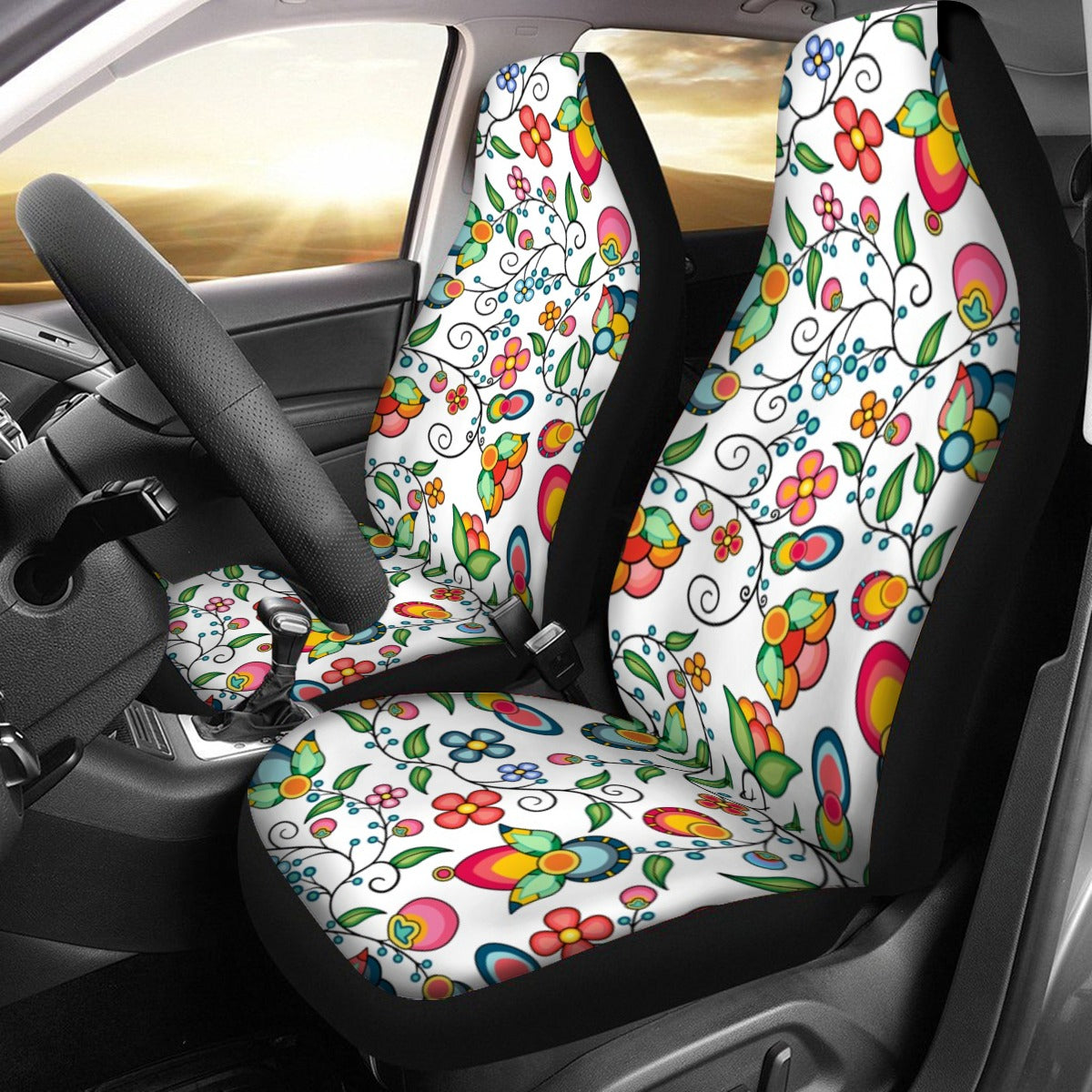 Floral Bounty White Universal Car Seat Cover With Thickened Back