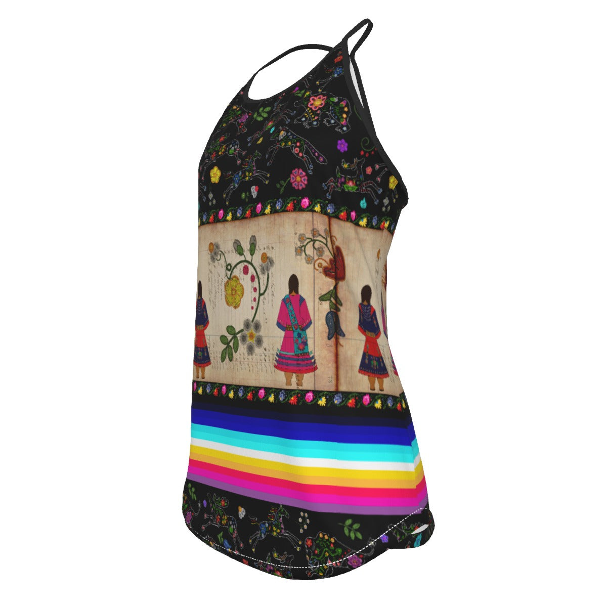 Floral Ledger Sisters Criss-Cross Open Back Tank Top