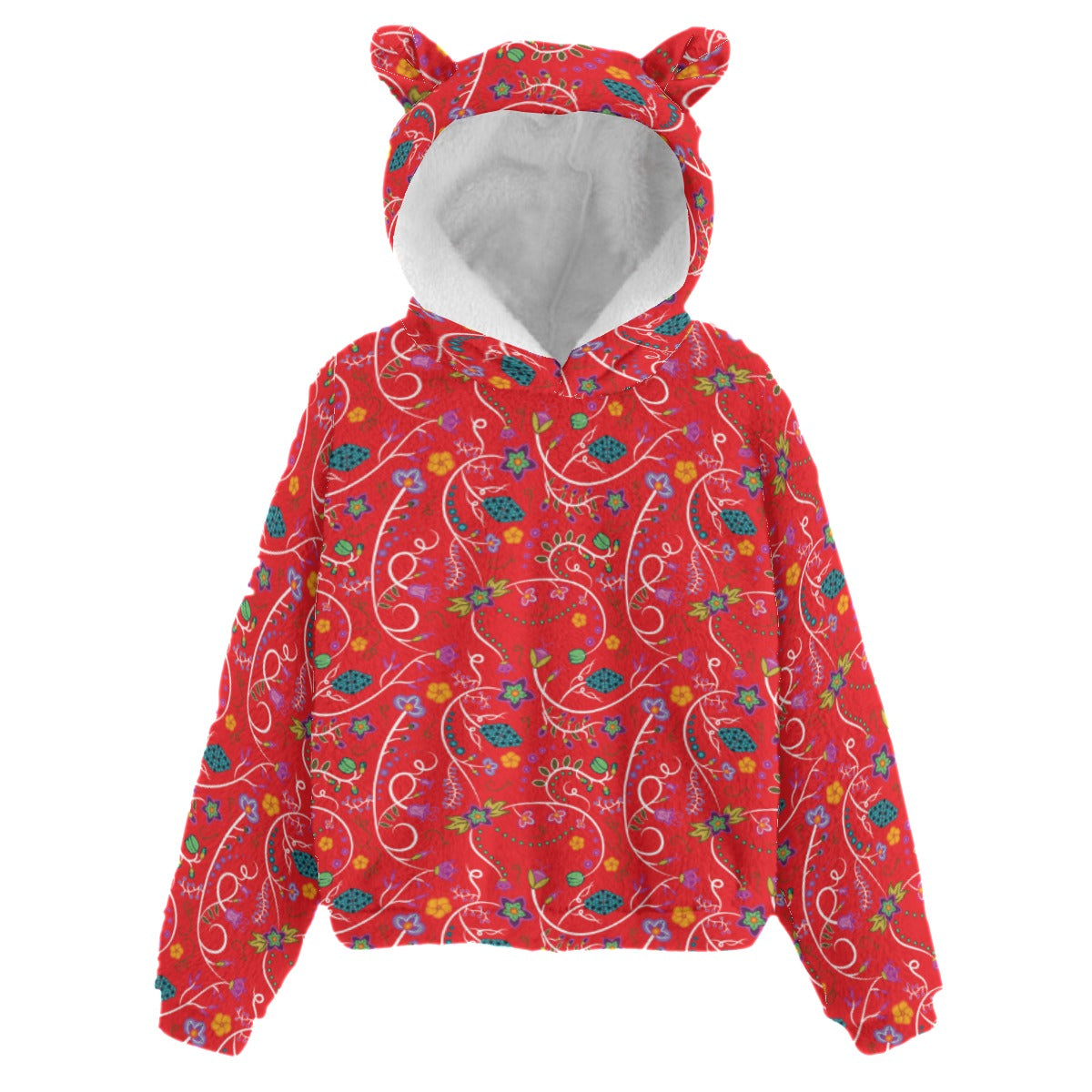 Fresh Fleur Fire Kid’s Borg Fleece Hoodie With Ear