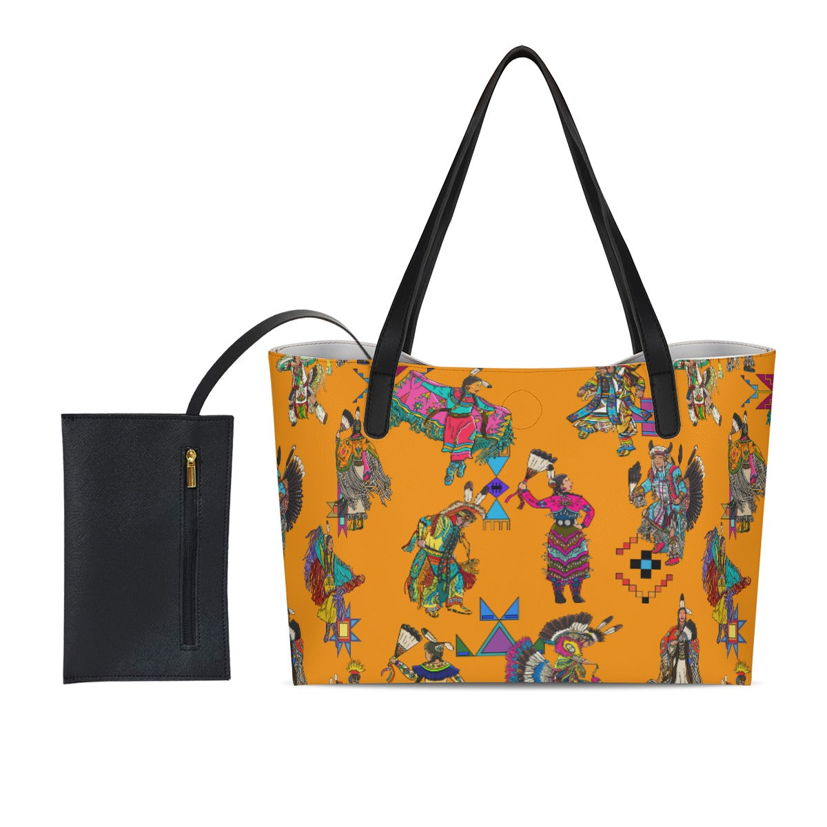 Grand Entry Dancers Orange Shopping Tote Bag With Black Mini Purse