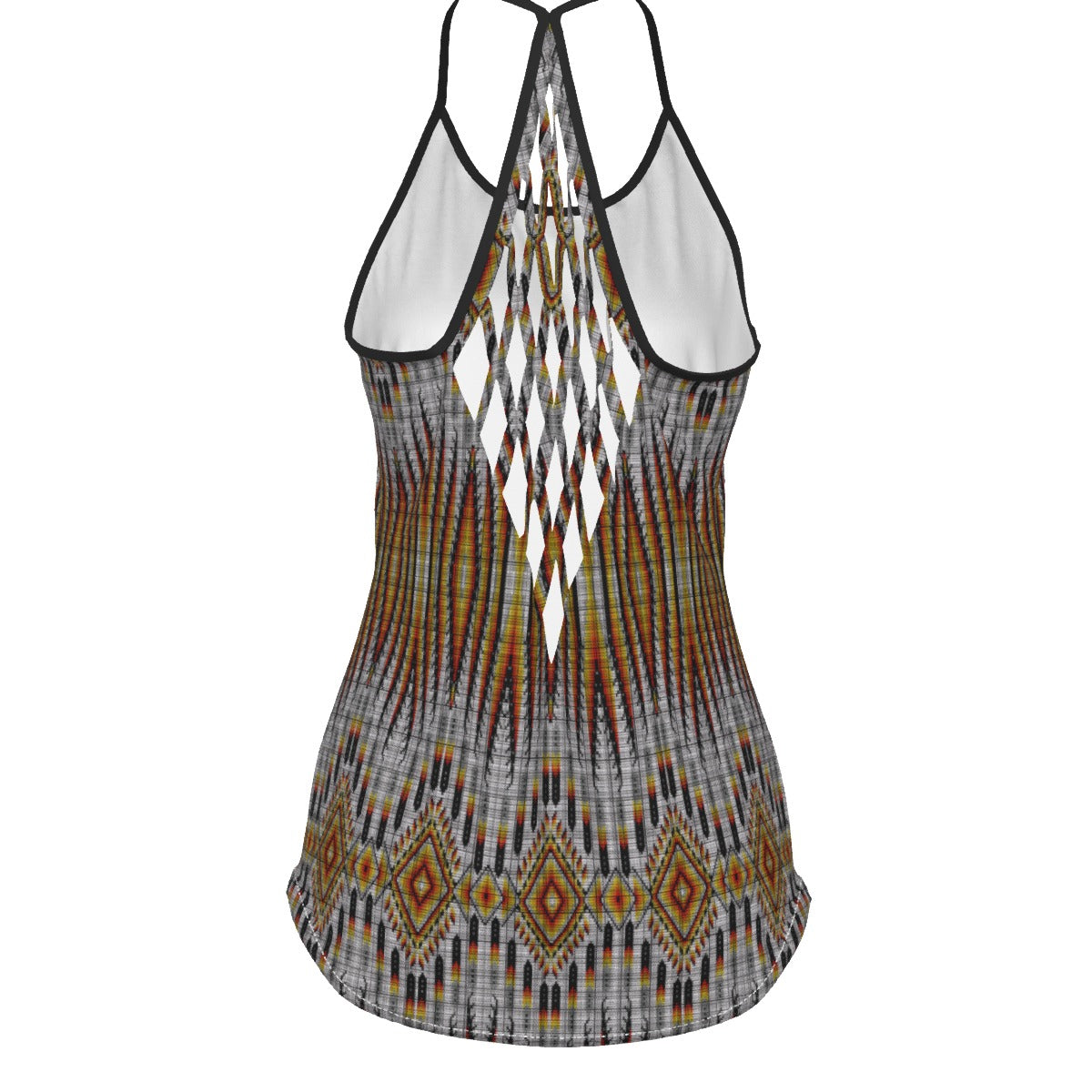 Fire Feather White Criss-Cross Open Back Tank Top