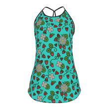 Load image into Gallery viewer, Strawberry Dreams Turquoise Criss-Cross Open Back Tank Top
