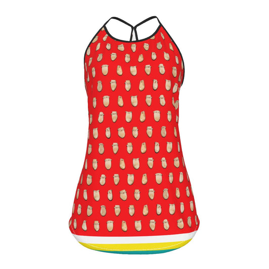 Elk Teeth on Red Criss-Cross Open Back Tank Top