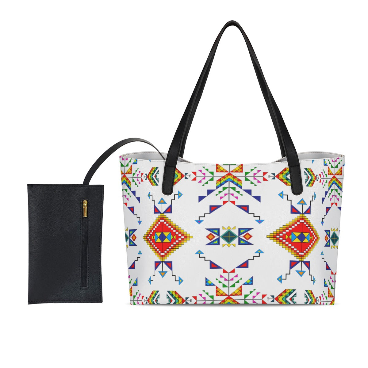 Buffalo Jump White Shopping Tote Bag With Black Mini Purse