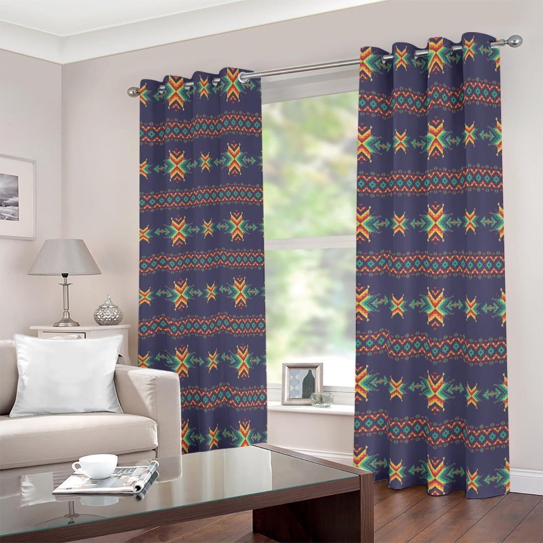 Dreams of Ancestors Indigo Blackout Grommet Curtains