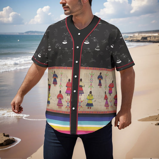 Ledger Round Dance Midnight Short Sleeve Baseball Jersey