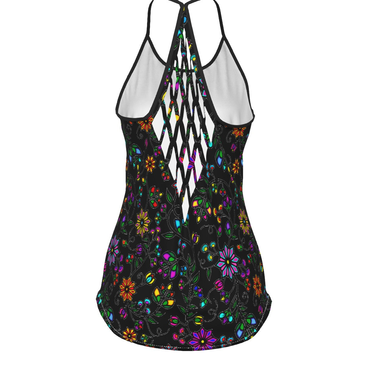 Prairie Paintbrush Black Criss-Cross Open Back Tank Top