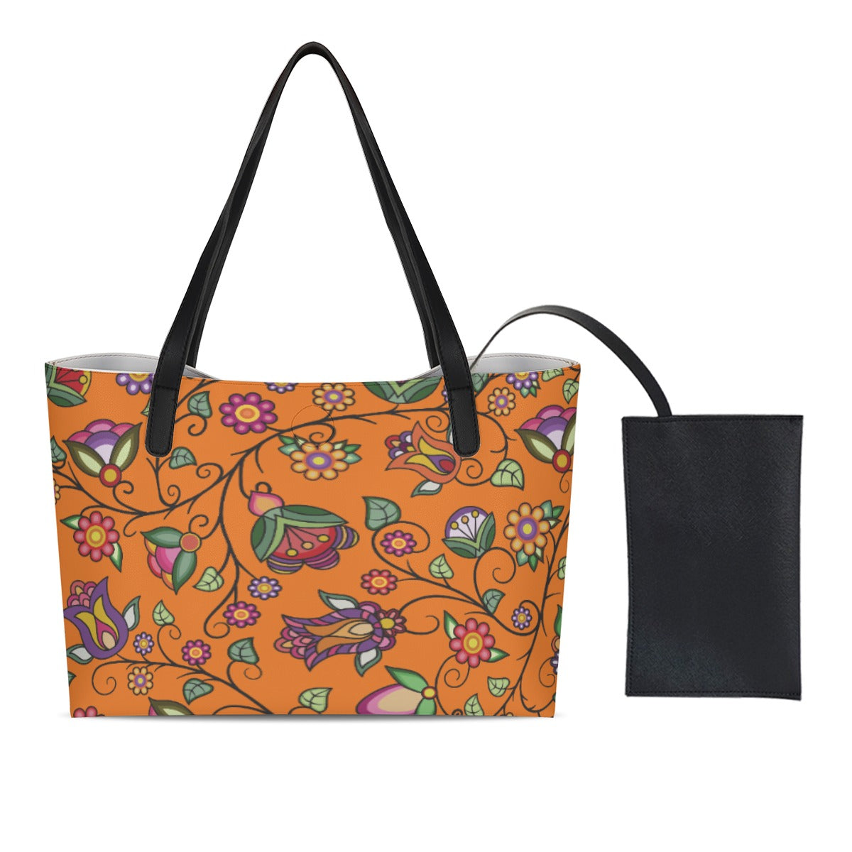 Heartbeat Petals ECM Orange Shopping Tote Bag With Black Mini Purse