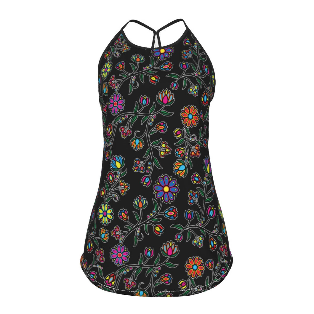 Cosmic Whisper Black Criss-Cross Open Back Tank Top