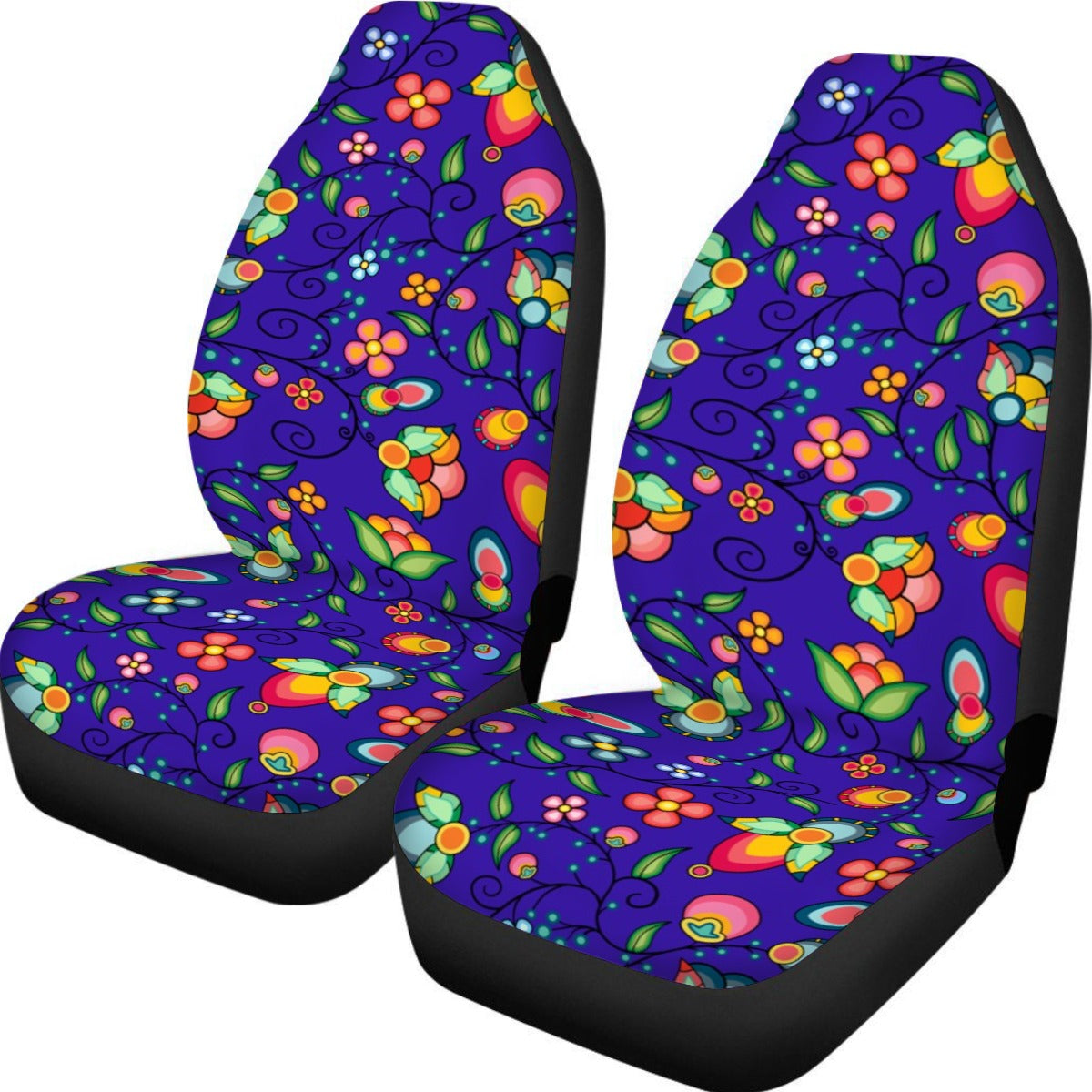 Floral Bounty Blue Universal Car Seat Cover With Thickened Back