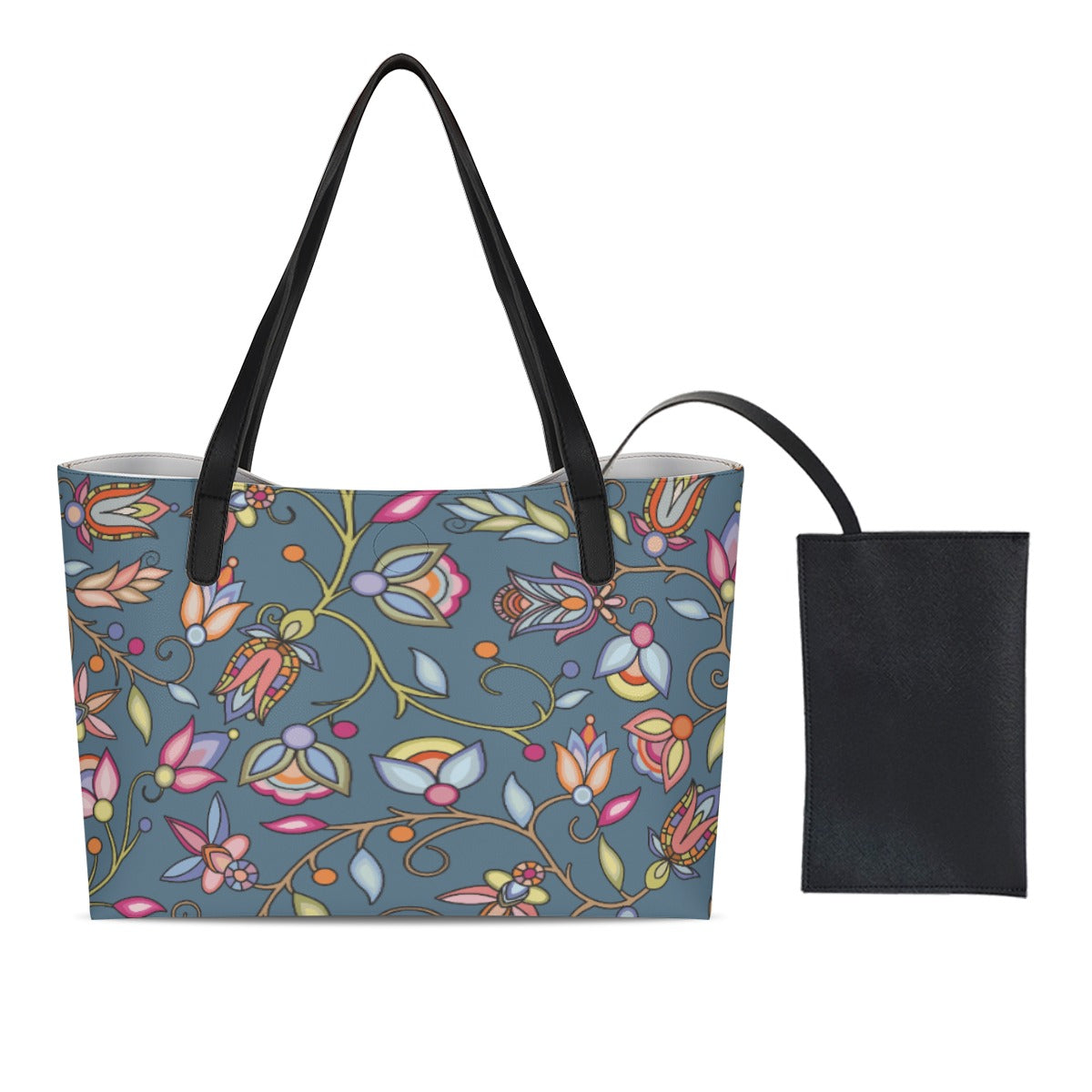 Buffalo Bloom Rainstorm Shopping Tote Bag With Black Mini Purse