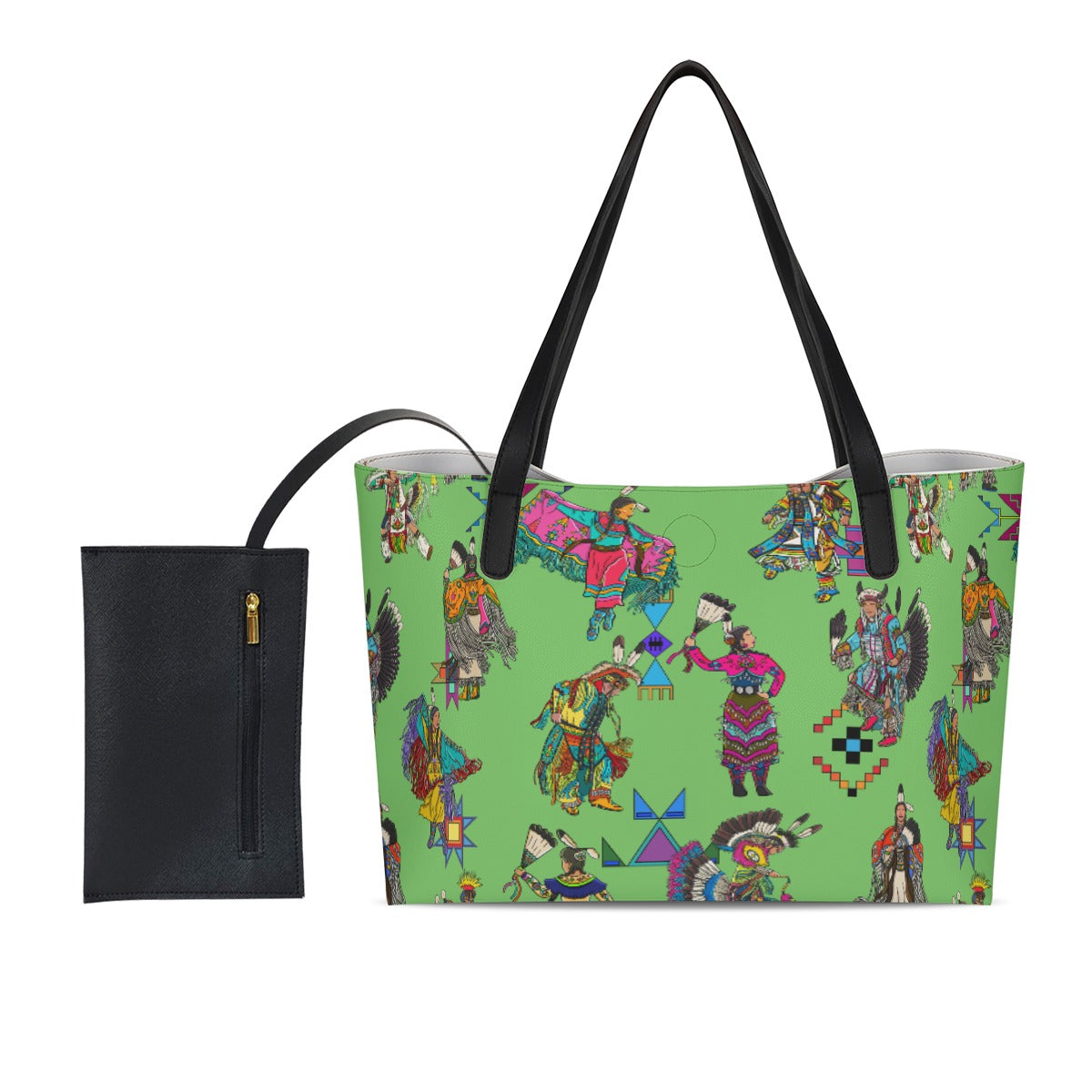 Grand Entry Dancers Grass Shopping Tote Bag With Black Mini Purse
