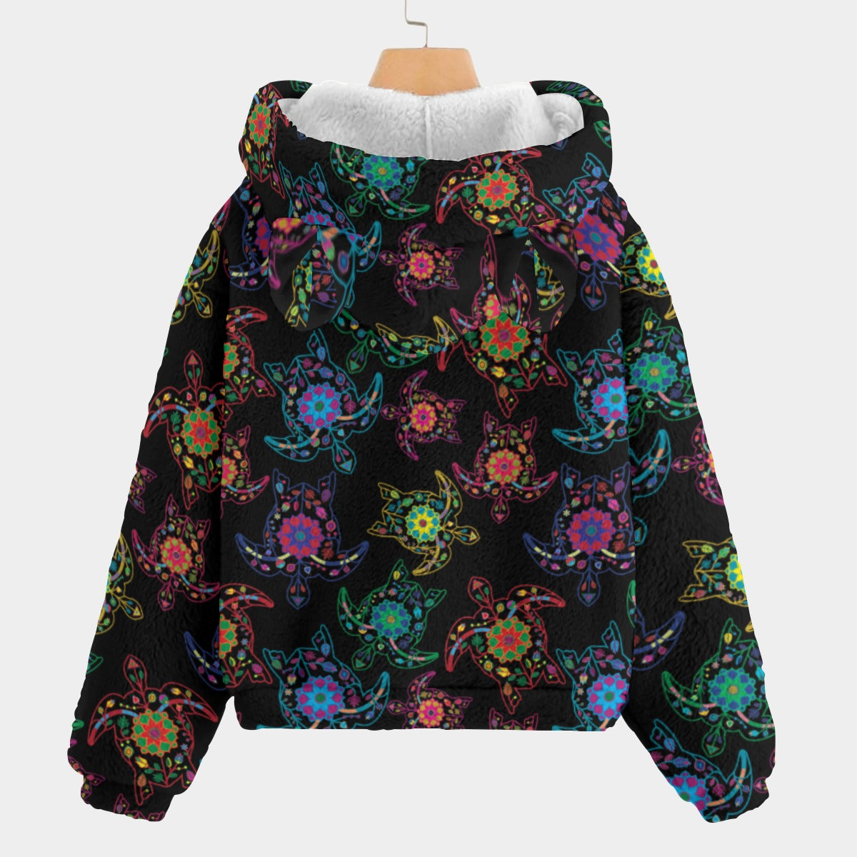 Neon Floral Turtle Youth Hoodie With Ears
