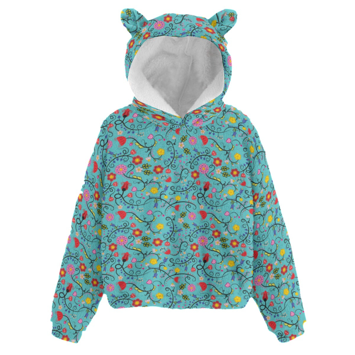 Nipin Blossom Sky Kid’s Borg Fleece Hoodie With Ear