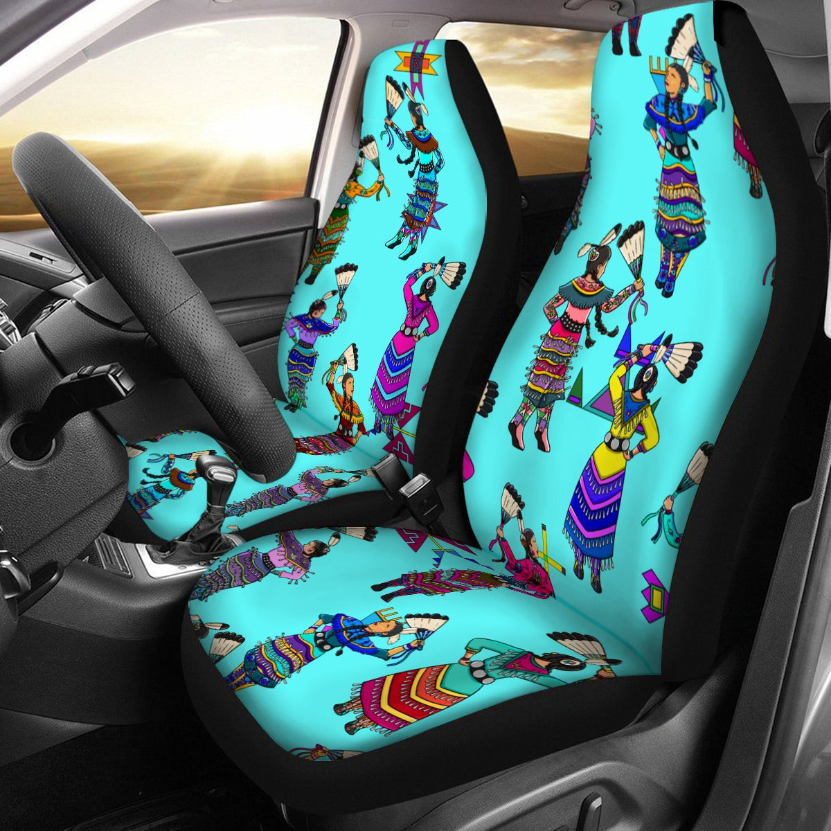Women's Jingle Dancers Turquoise Universal Car Seat Cover With Thickened Back