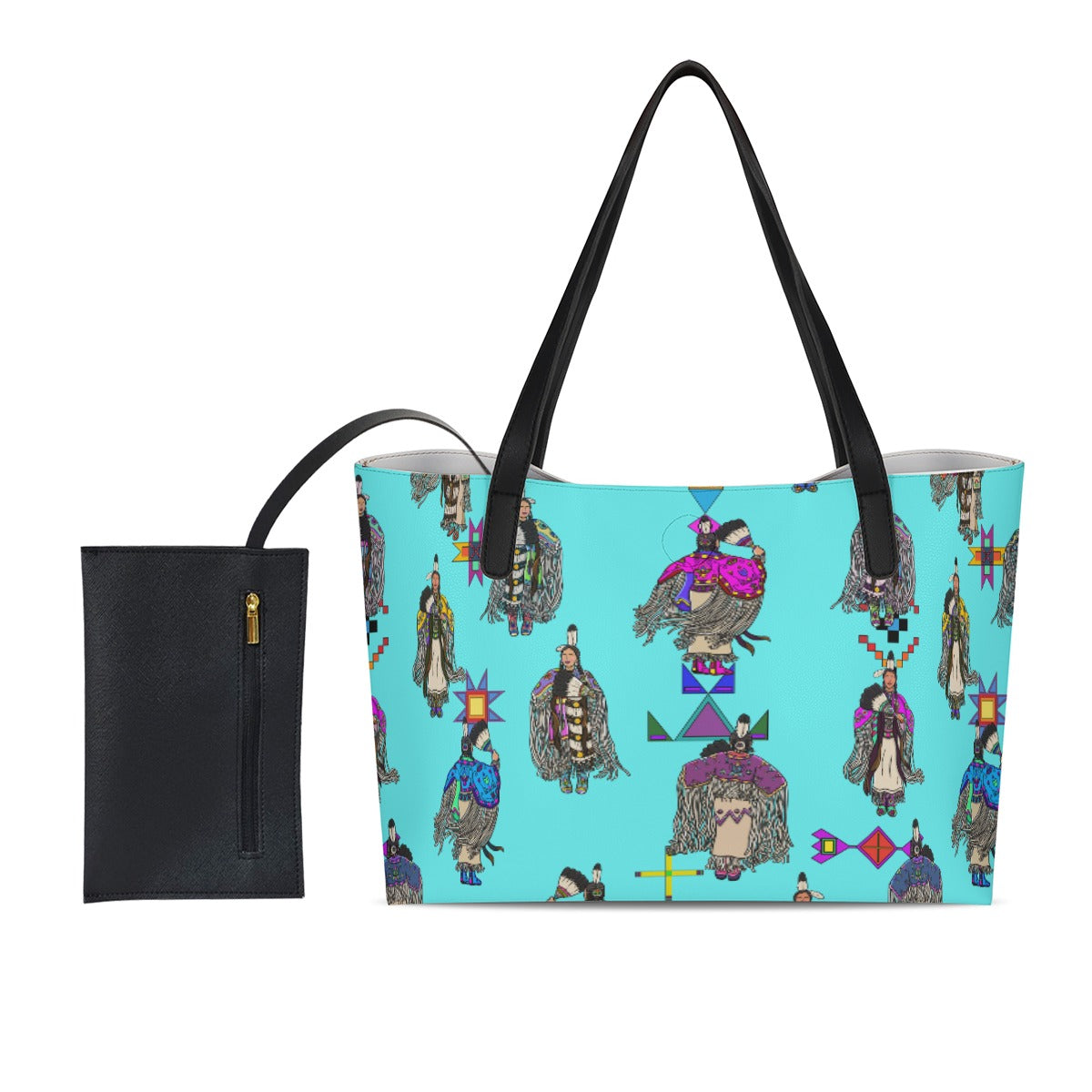Women's Tradish Dancers Turquoise Shopping Tote Bag With Black Mini Purse