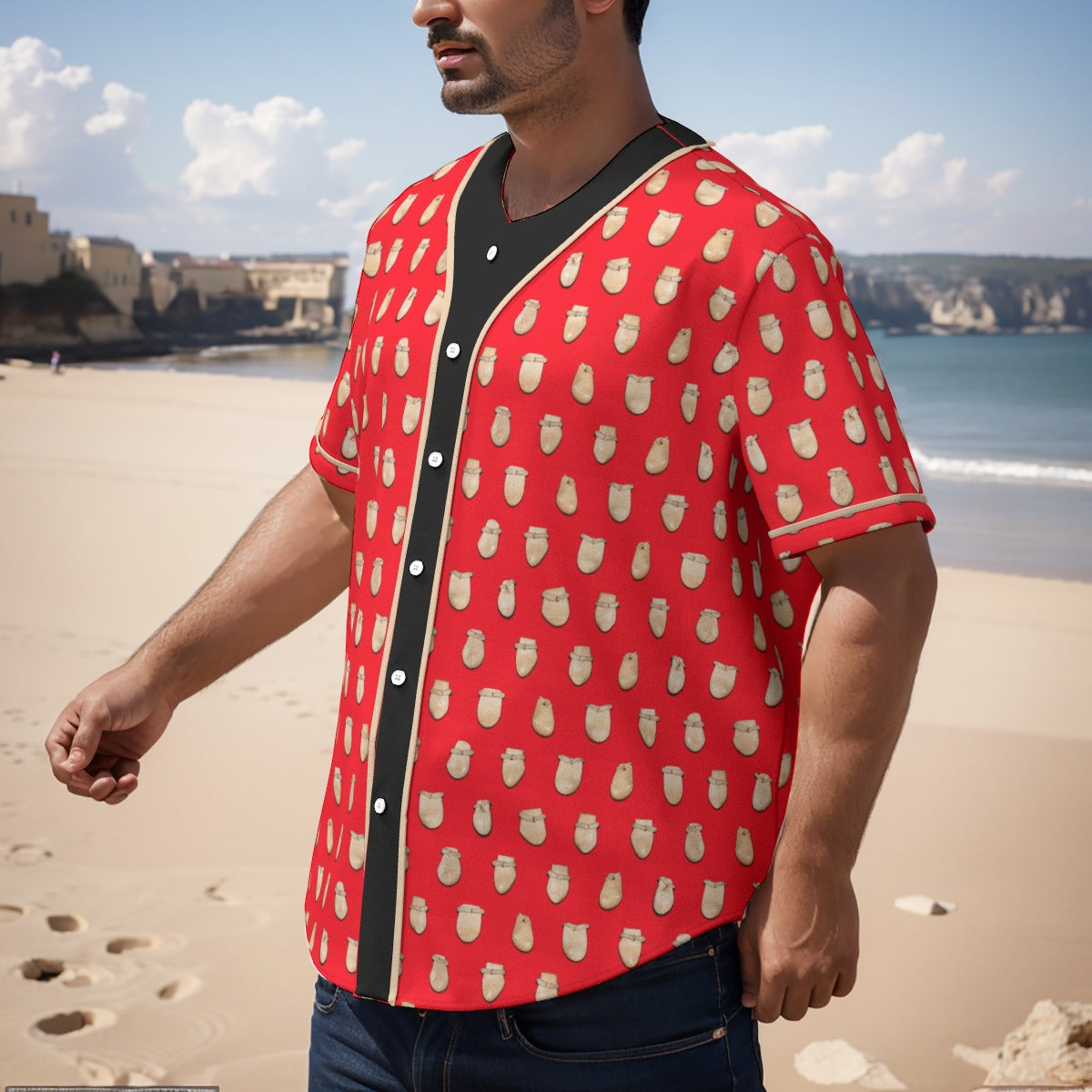 Elk Teeth on Red Short Sleeve Baseball Jersey