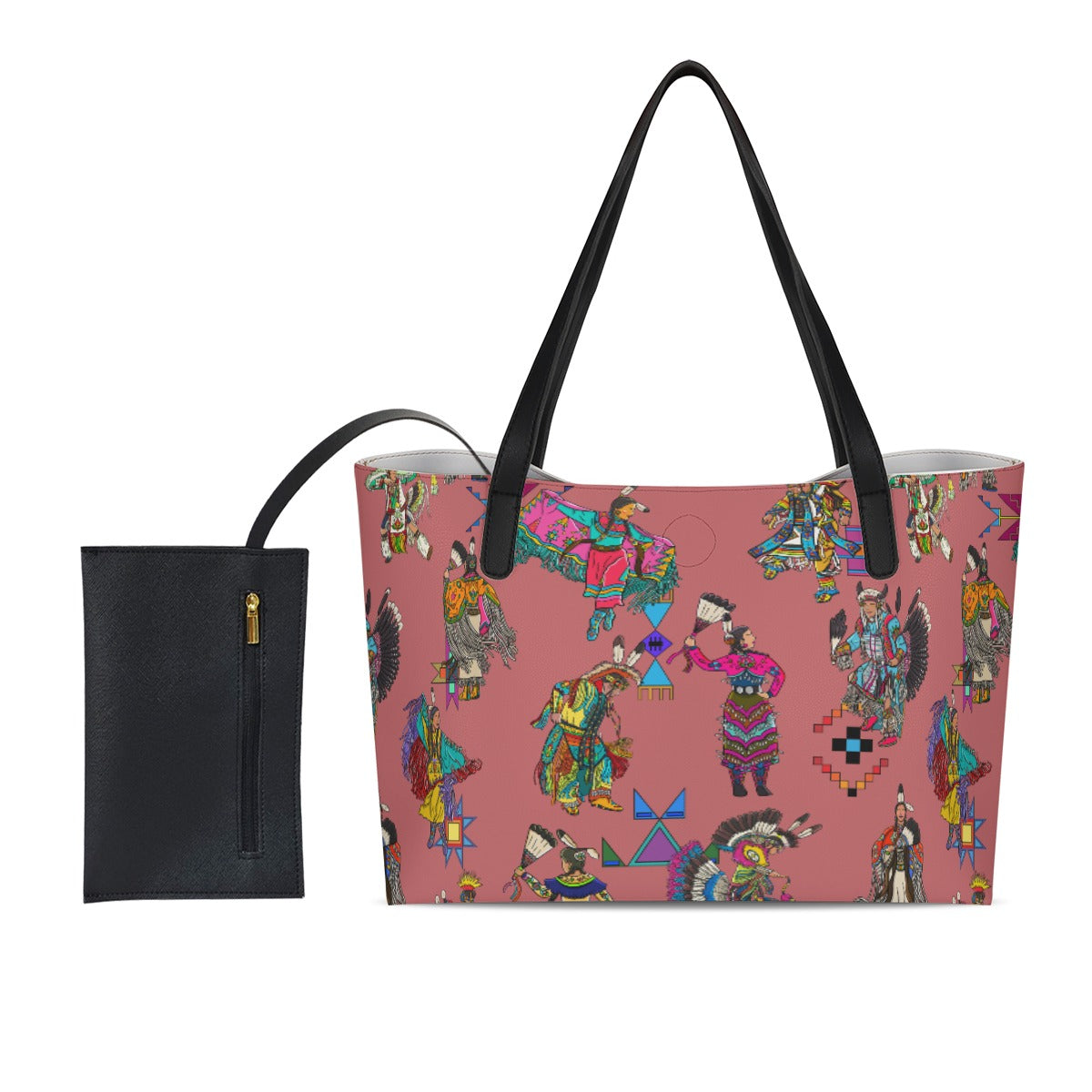 Grand Entry Dancers Terra Cotta Shopping Tote Bag With Black Mini Purse