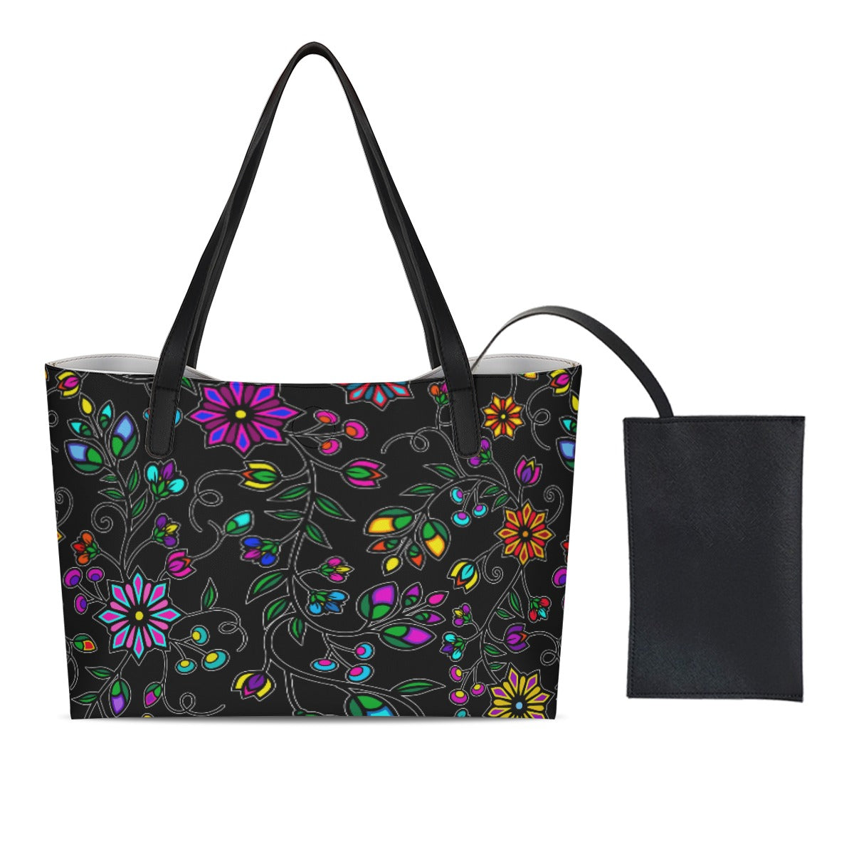 Prairie Paintbrush Black Shopping Tote Bag With Mini Purse