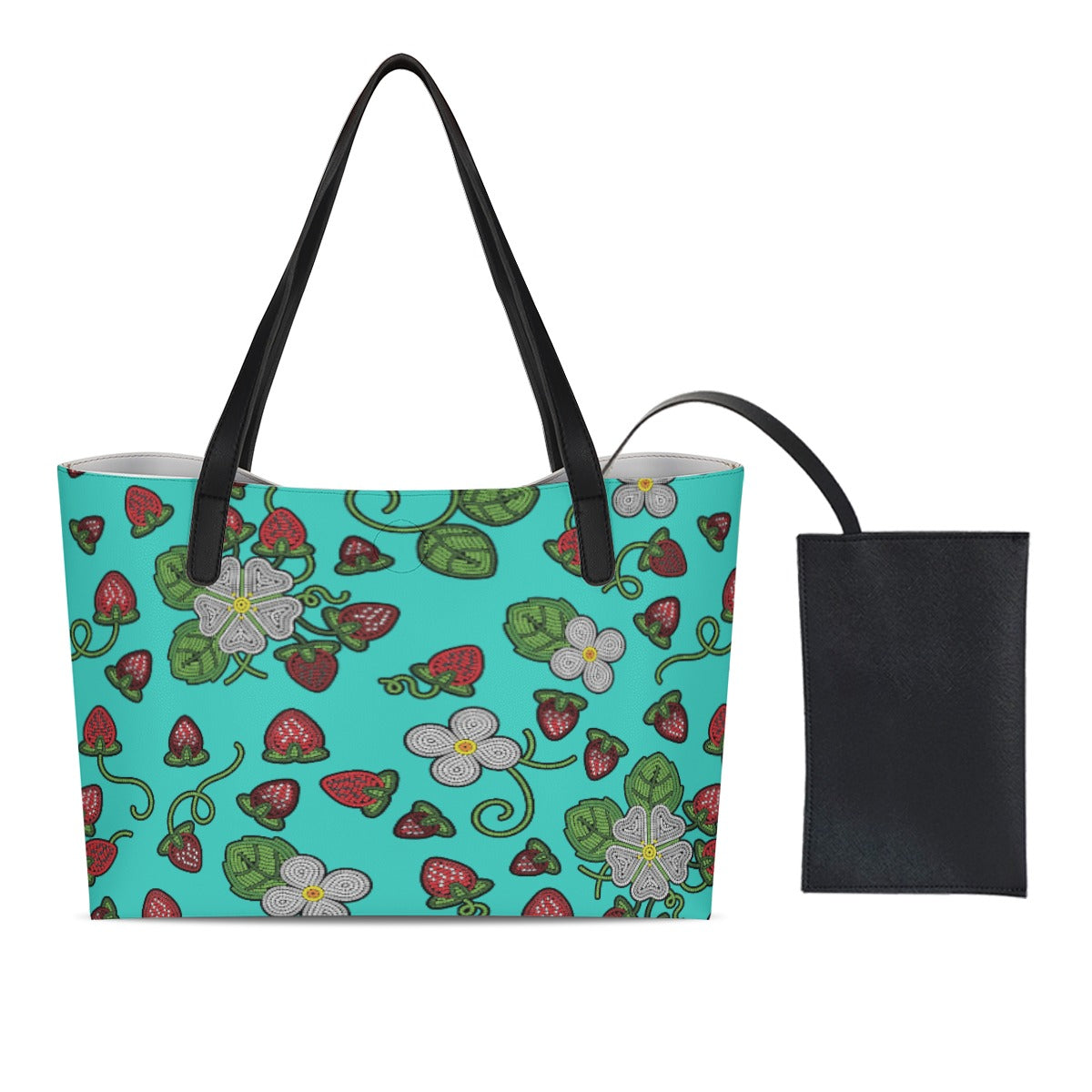 Strawberry Dreams Turquoise Shopping Tote Bag With Mini Purse