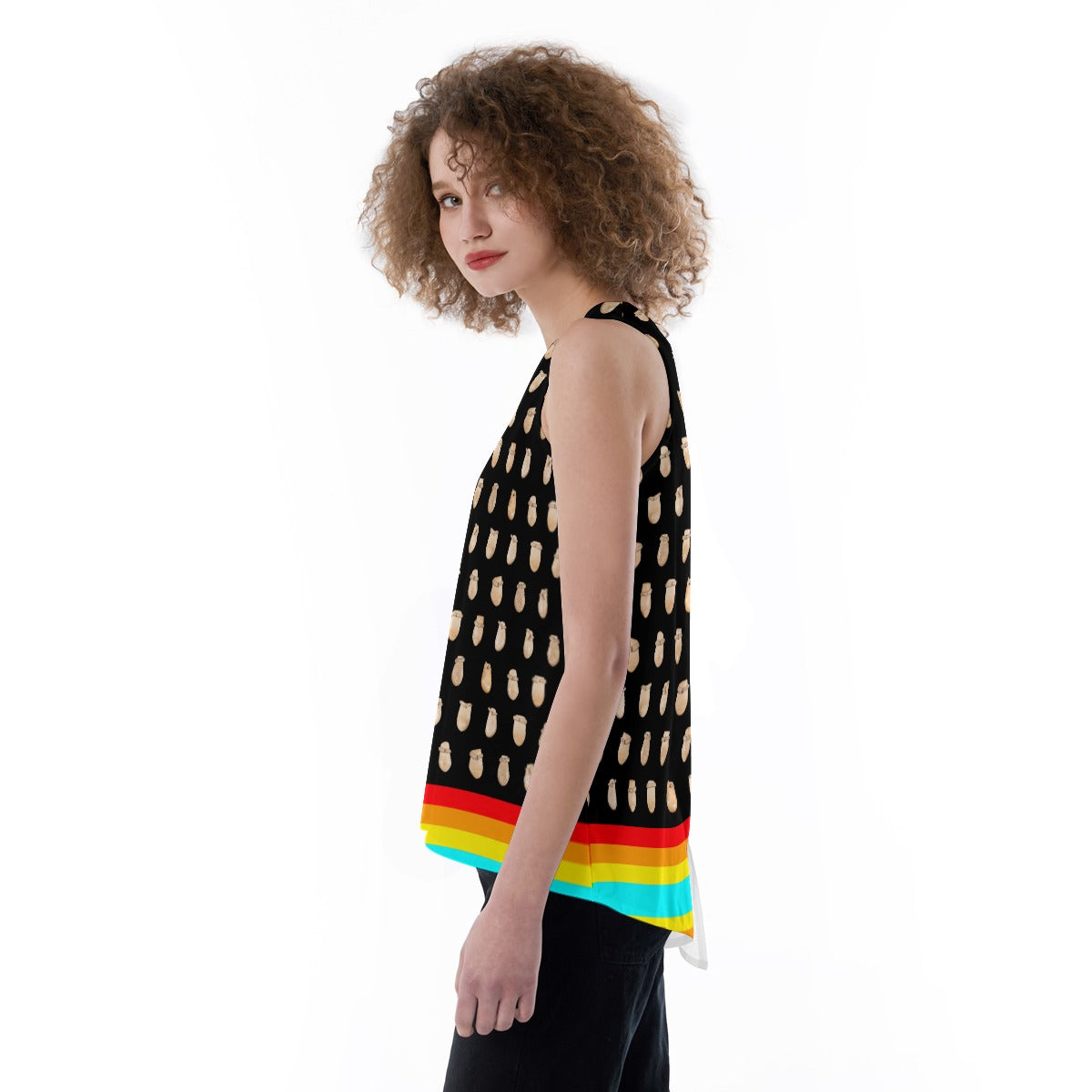 Elk Teeth on Black Split Back Tank Top