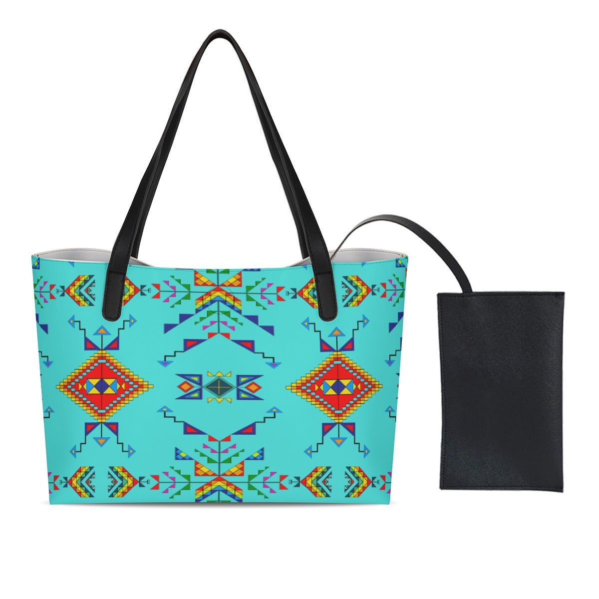 Buffalo Jump Turquoise Shopping Tote Bag With Black Mini Purse