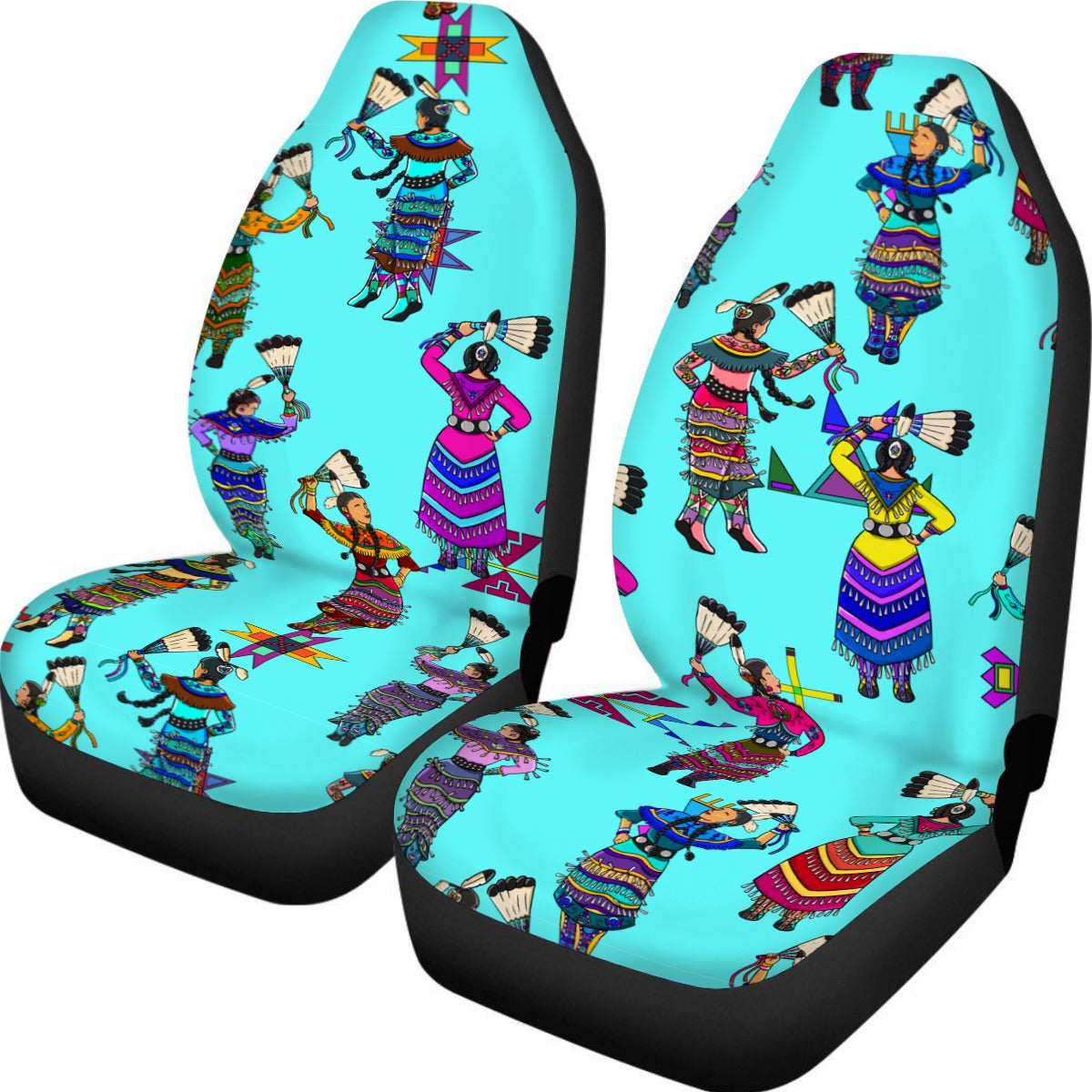 Women's Jingle Dancers Turquoise Universal Car Seat Cover With Thickened Back
