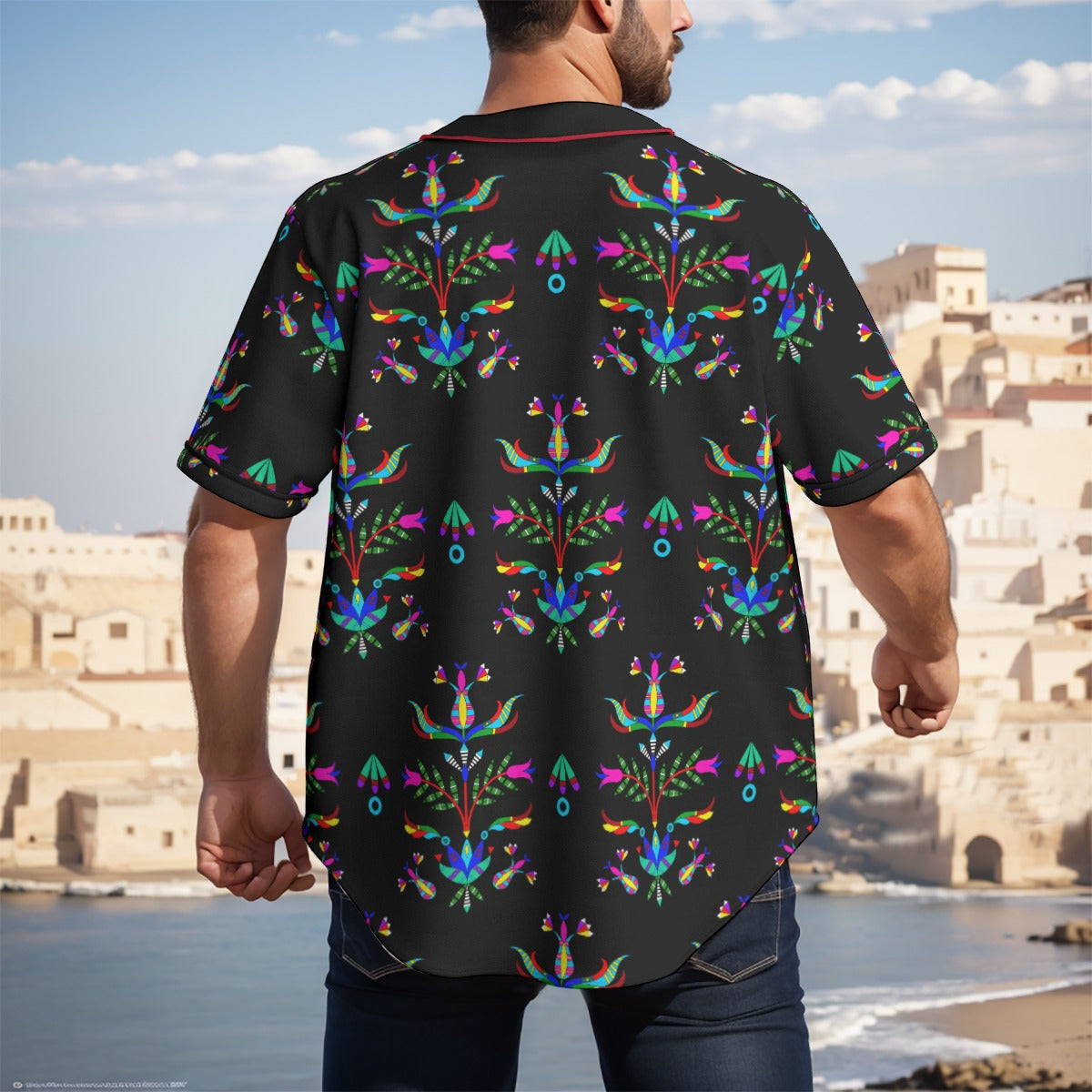 Dakota Damask Black Short Sleeve Baseball Jersey