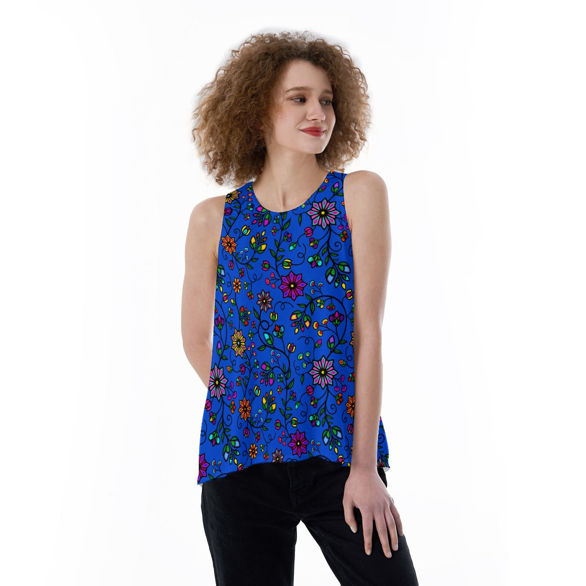 Prairie Paintbrush Blue Split Back Tank Top