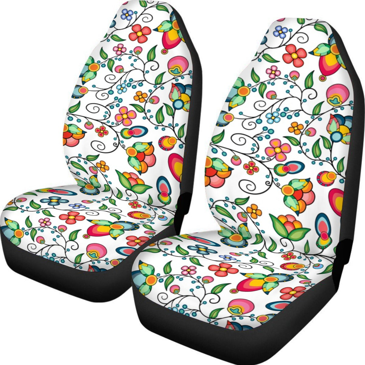 Floral Bounty White Universal Car Seat Cover With Thickened Back