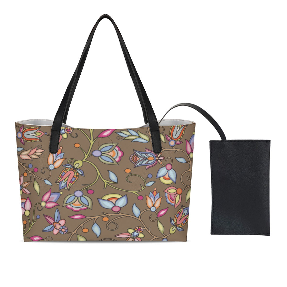 Buffalo Bloom Earth Song Shopping Tote Bag With Black Mini Purse