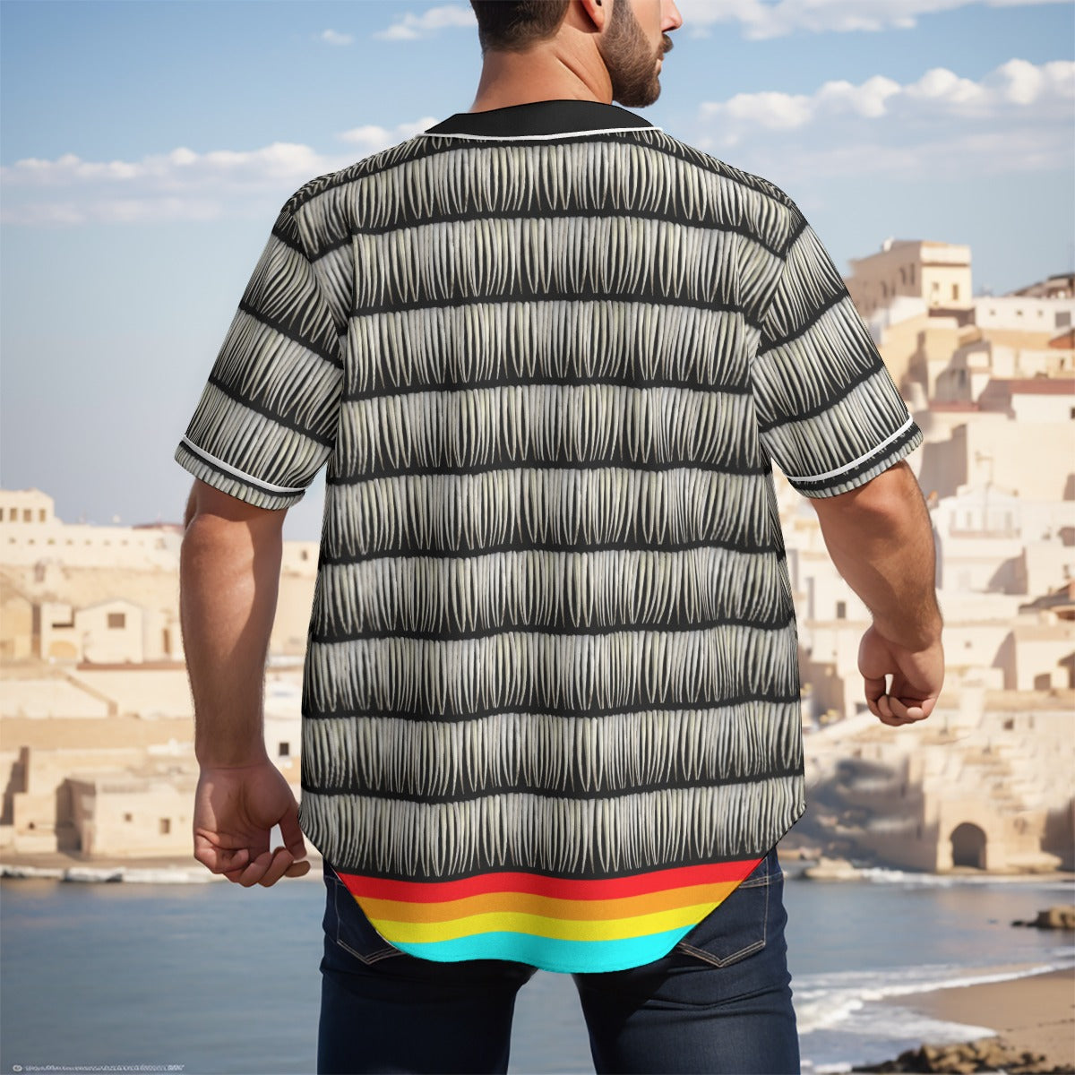 Dentalium on Black Short Sleeve Baseball Jersey