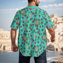 Load image into Gallery viewer, Strawberry Dreams Turquoise Short Sleeve Baseball Jersey
