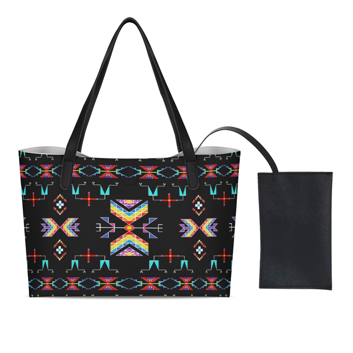 Rainy Chief Rainbow Black Shopping Tote Bag With Black Mini Purse