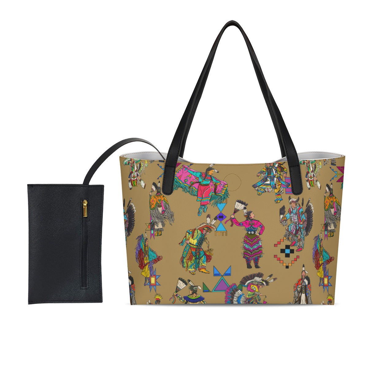 Grand Entry Dancers Earth Shopping Tote Bag With Black Mini Purse