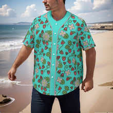 Load image into Gallery viewer, Strawberry Dreams Turquoise Short Sleeve Baseball Jersey
