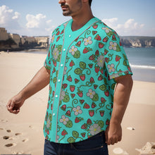 Load image into Gallery viewer, Strawberry Dreams Turquoise Short Sleeve Baseball Jersey
