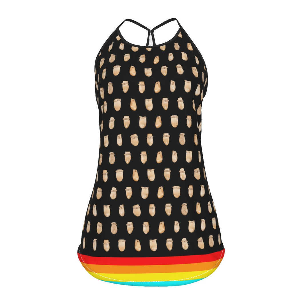 Elk Teeth on Black Criss-Cross Open Back Tank Top