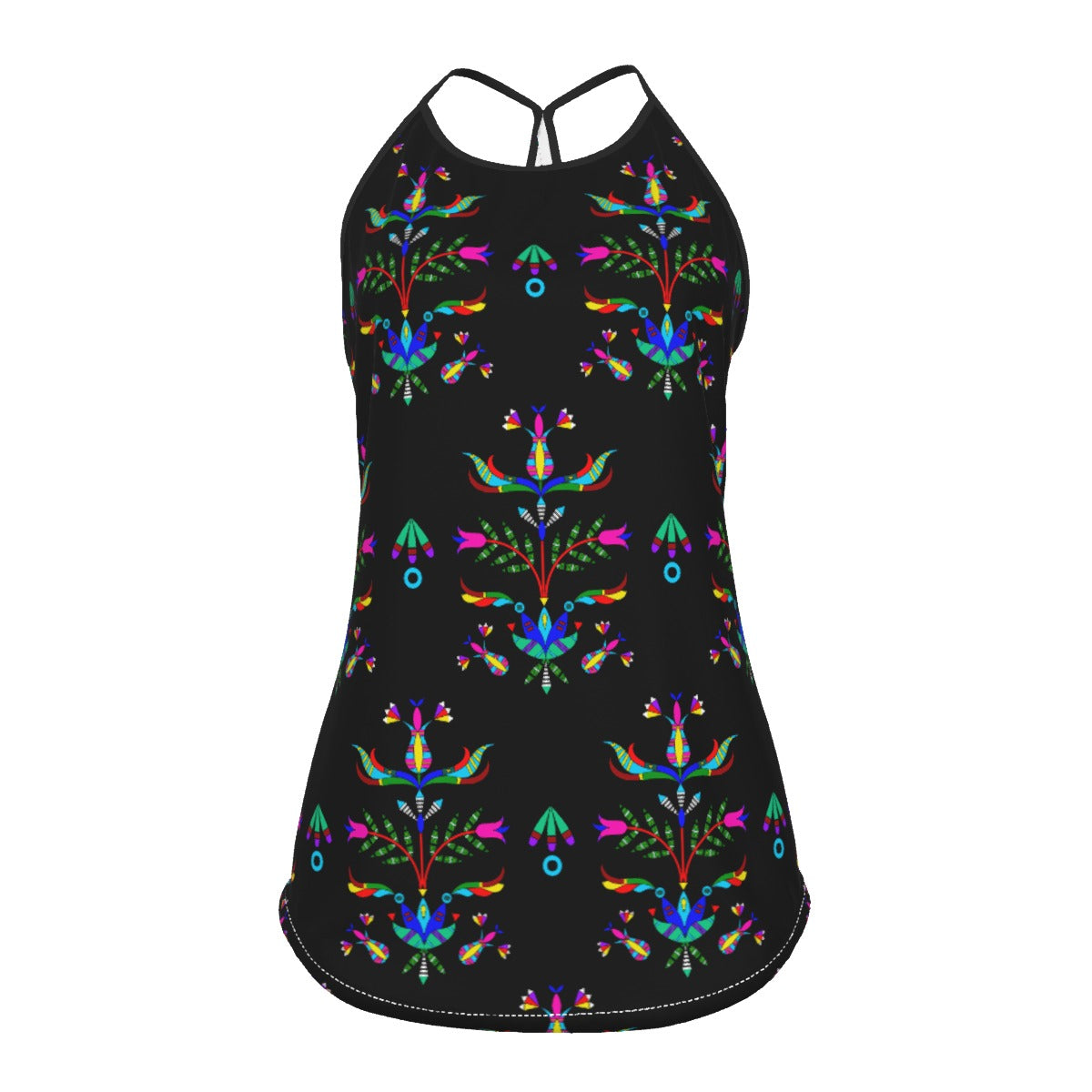 Dakota Damask Black Criss-Cross Open Back Tank Top